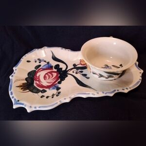 Handpainted Snack Plate and Cup Set  Nasco Nova Rose Made In Japan Floral